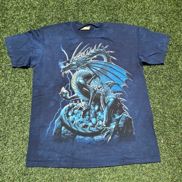 VTG 00’s / Y2K Deadstock The Mountain Dragon Skulls Blue Tee - Picture 1 of 6